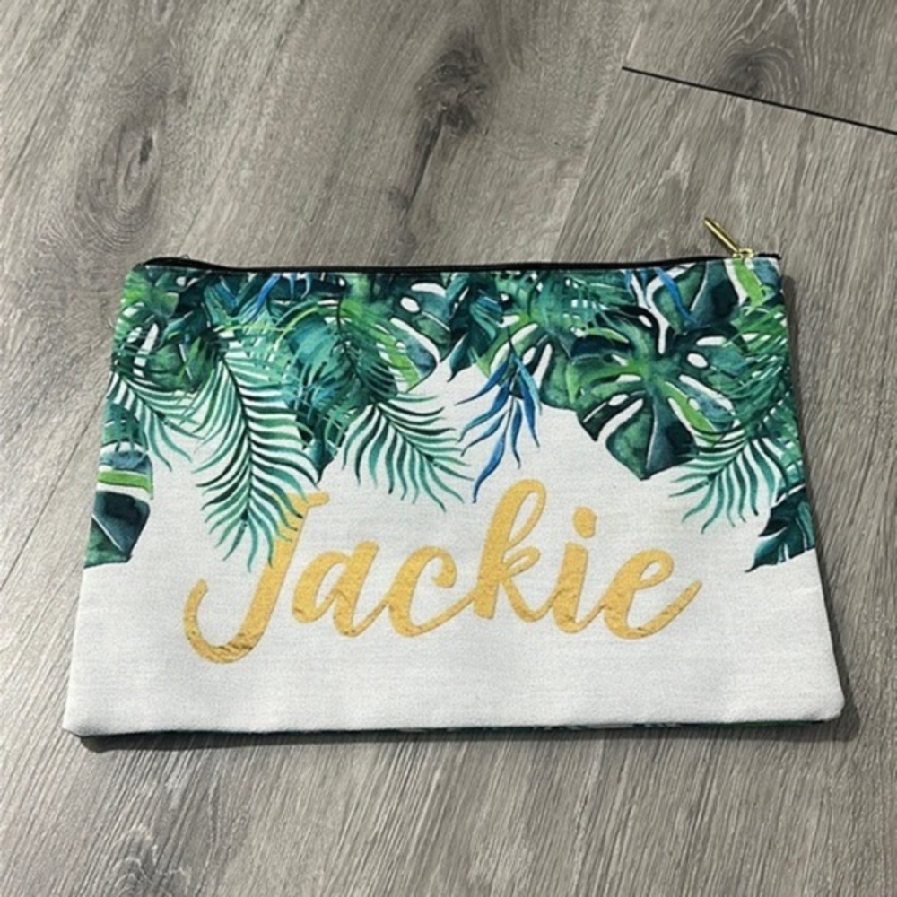 Jackie Palm Leaf Cosmetic Toiletry Travel Bag Tote